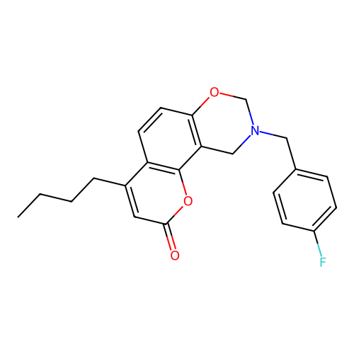 4-butyl-9-(4-fluorobenzyl)-9,10-dihydro-2H,8H-chromeno[8,7-e][1,3]oxazin-2-one structure