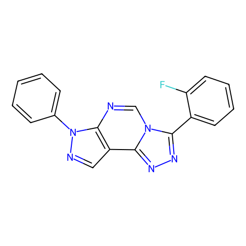 3-(2-fluorophenyl)-7-phenyl-7H-pyrazolo[4,3-e][1,2,4]triazolo[4,3-c]pyrimidine structure