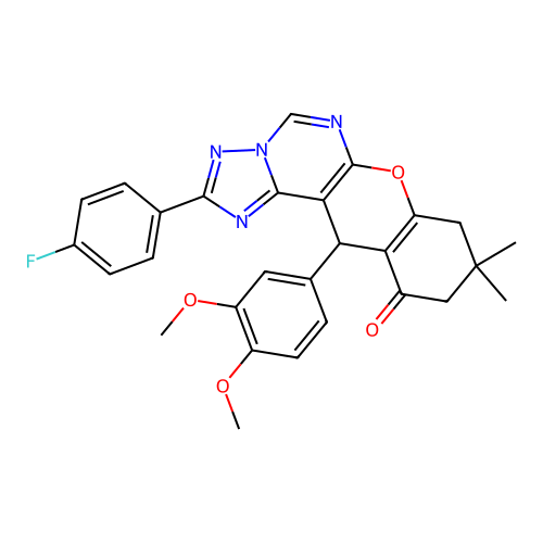 12-(3,4-dimethoxyphenyl)-2-(4-fluorophenyl)-9,9-dimethyl-8,9,10,12-tetrahydro-11H-chromeno[3,2-e][1,2,4]triazolo[1,5-c]pyrimidin-11-one structure