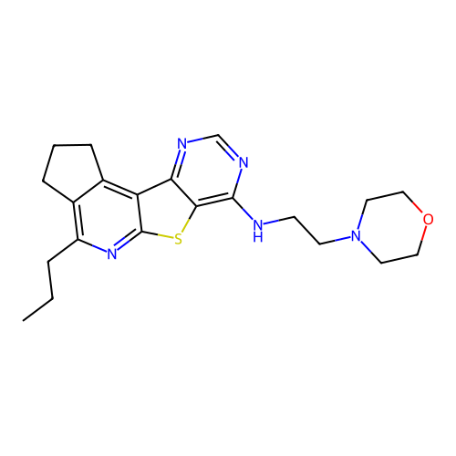 N-(2-morpholinoethyl)-4-propyl-2,3-dihydro-1H-cyclopenta[4',5']pyrido[3',2':4,5]thieno[3,2-d]pyrimidin-7-amine structure