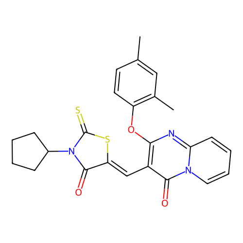 3-[(Z)-(3-cyclopentyl-4-oxo-2-thioxo-1,3-thiazolidin-5-ylidene)methyl]-2-(2,4-dimethylphenoxy)-4H-pyrido[1,2-a]pyrimidin-4-one structure