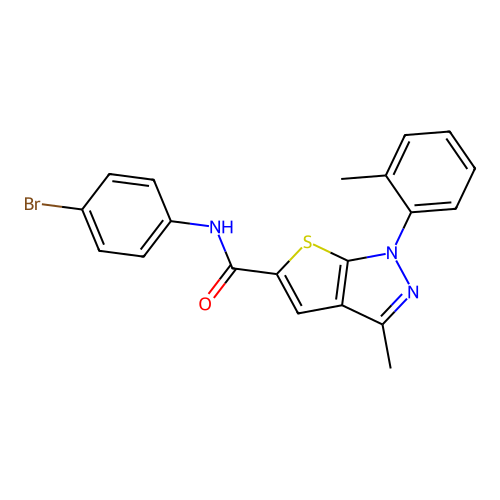 N-(4-bromophenyl)-3-methyl-1-(2-methylphenyl)-1H-thieno[2,3-c]pyrazole-5-carboxamide structure