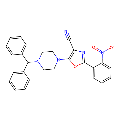 5-(4-benzhydrylpiperazin-1-yl)-2-(2-nitrophenyl)-1,3-oxazole-4-carbonitrile structure