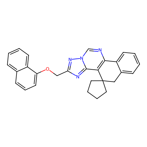 2-((naphthalen-1-yloxy)methyl)-5H-spiro[benzo[h][1,2,4]triazolo[1,5-c]quinazoline-4,1'-cyclopentane] structure