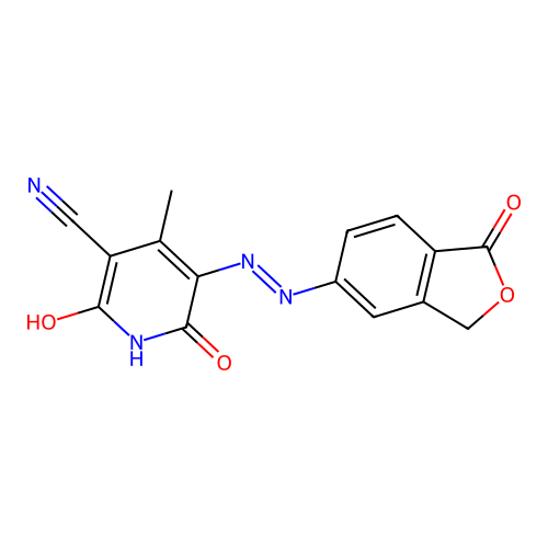 (5E)-2-hydroxy-4-methyl-6-oxo-5-[2-(1-oxo-1,3-dihydro-2-benzofuran-5-yl)hydrazinylidene]-5,6-dihydropyridine-3-carbonitrile structure