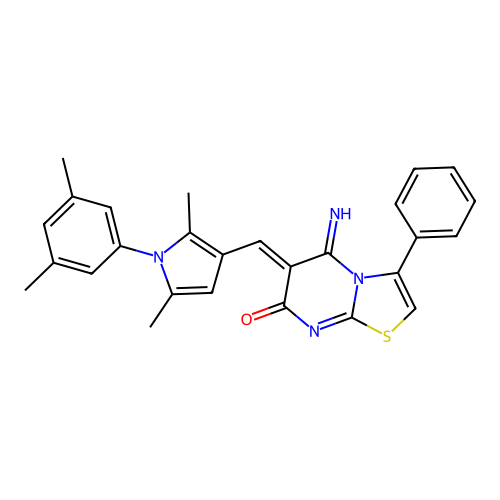 (6Z)-6-[[1-(3,5-dimethylphenyl)-2,5-dimethylpyrrol-3-yl]methylidene]-5-imino-3-phenyl-[1,3]thiazolo[3,2-a]pyrimidin-7-one structure