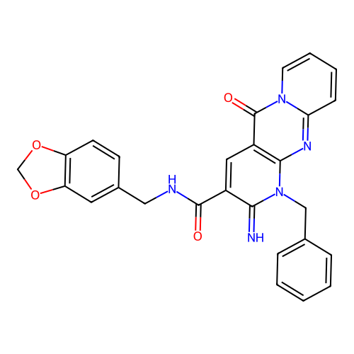N-(1,3-benzodioxol-5-ylmethyl)-1-benzyl-2-imino-5-oxo-1,5-dihydro-2H-dipyrido[1,2-a:2',3'-d]pyrimidine-3-carboxamide structure