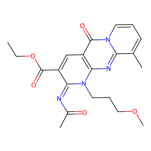 (Z)-ethyl 2-(acetylimino)-1-(3-methoxypropyl)-10-methyl-5-oxo-2,5-dihydro-1H-dipyrido[1,2-a:2',3'-d]pyrimidine-3-carboxylate structure