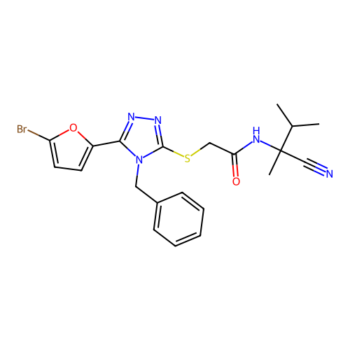 2-{[4-benzyl-5-(5-bromofuran-2-yl)-4H-1,2,4-triazol-3-yl]sulfanyl}-N-(1-cyano-1,2-dimethylpropyl)acetamide structure