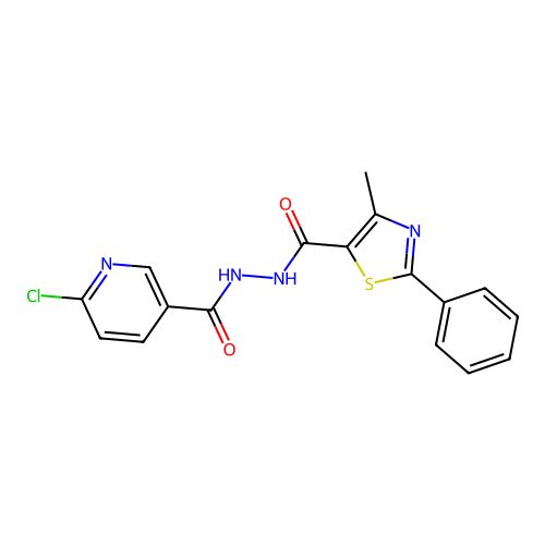 6-chloro-N'-(4-methyl-2-phenyl-1,3-thiazole-5-carbonyl)pyridine-3-carbohydrazide structure