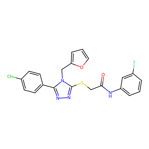 2-{[5-(4-chlorophenyl)-4-(furan-2-ylmethyl)-4H-1,2,4-triazol-3-yl]sulfanyl}-N-(3-fluorophenyl)acetamide structure