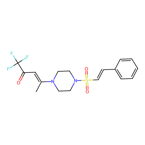 1,1,1-Trifluoro-4-[4-(2-phenylethenesulfonyl)piperazin-1-yl]pent-3-en-2-one structure