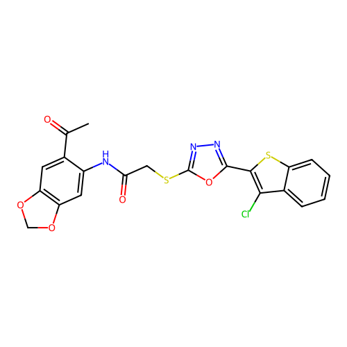 N-(6-acetyl-2H-1,3-benzodioxol-5-yl)-2-{[5-(3-chloro-1-benzothiophen-2-yl)-1,3,4-oxadiazol-2-yl]sulfanyl}acetamide structure
