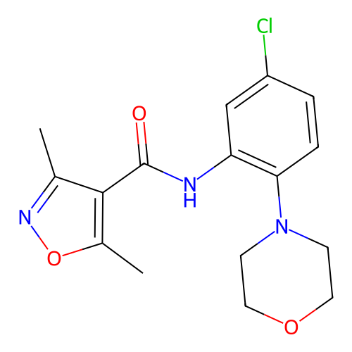 N-(5-chloro-2-morpholin-4-ylphenyl)-3,5-dimethyl-1,2-oxazole-4-carboxamide structure