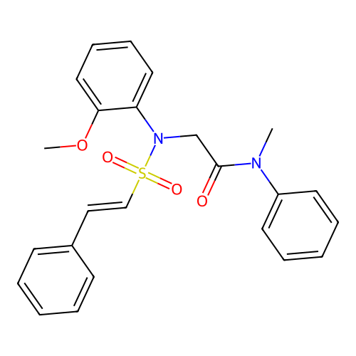 2-[N-(2-methoxyphenyl)-2-phenylethenesulfonamido]-N-methyl-N-phenylacetamide structure