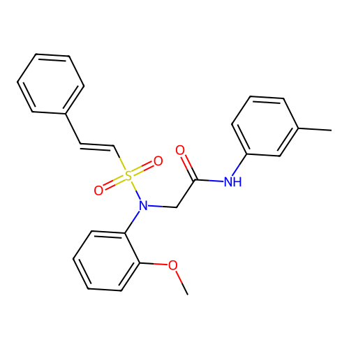 2-[N-(2-methoxyphenyl)-2-phenylethenesulfonamido]-N-(3-methylphenyl)acetamide structure