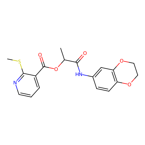 [1-(2,3-dihydro-1,4-benzodioxin-6-ylamino)-1-oxopropan-2-yl] 2-methylsulfanylpyridine-3-carboxylate structure