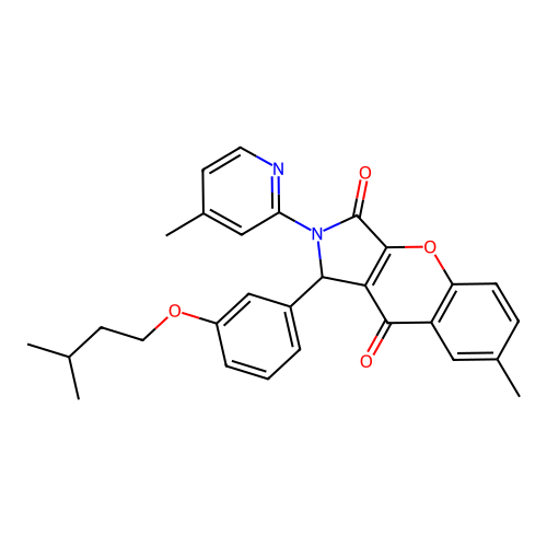 1-(3-(isopentyloxy)phenyl)-7-methyl-2-(4-methylpyridin-2-yl)-1,2-dihydrochromeno[2,3-c]pyrrole-3,9-dione structure