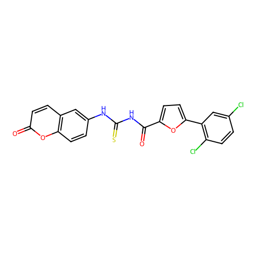 5-(2,5-dichlorophenyl)-N-((2-oxo-2H-chromen-6-yl)carbamothioyl)furan-2-carboxamide structure
