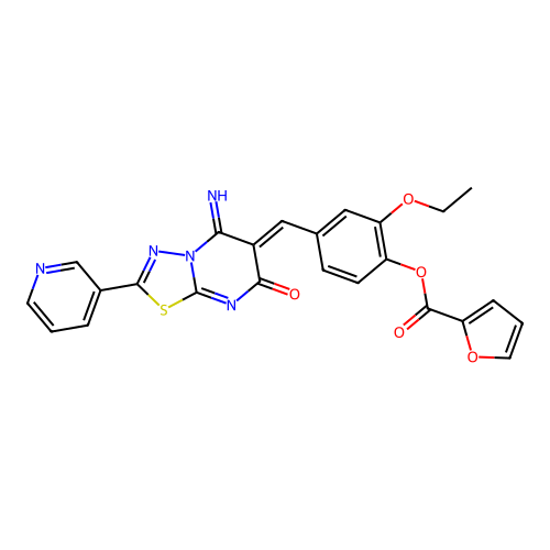 (Z)-2-ethoxy-4-((5-imino-7-oxo-2-(pyridin-3-yl)-5H-[1,3,4]thiadiazolo[3,2-a]pyrimidin-6(7H)-ylidene)methyl)phenyl furan-2-carboxylate structure