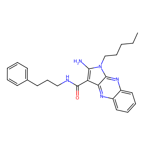 2-amino-1-pentyl-N-(3-phenylpropyl)-1H-pyrrolo[2,3-b]quinoxaline-3-carboxamide structure