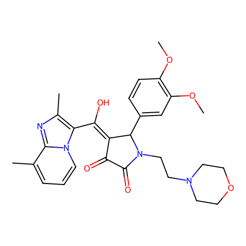 (4E)-5-(3,4-dimethoxyphenyl)-4-[(2,8-dimethylimidazo[1,2-a]pyridin-3-yl)-hydroxymethylidene]-1-(2-morpholin-4-ylethyl)pyrrolidine-2,3-dione structure