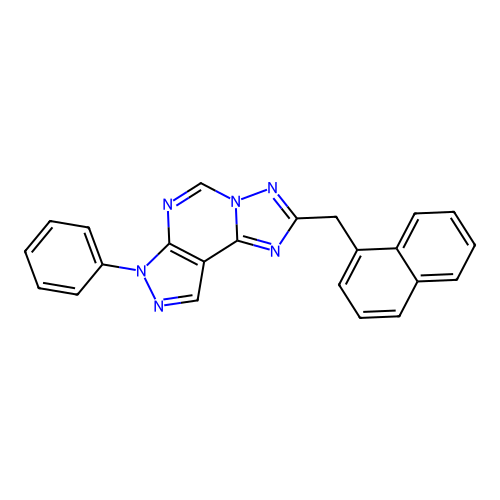 2-(naphthalen-1-ylmethyl)-7-phenyl-7H-pyrazolo[4,3-e][1,2,4]triazolo[1,5-c]pyrimidine structure