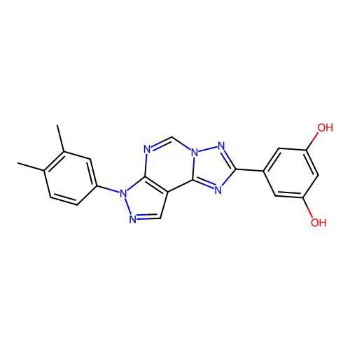 5-(7-(3,4-dimethylphenyl)-7H-pyrazolo[4,3-e][1,2,4]triazolo[1,5-c]pyrimidin-2-yl)benzene-1,3-diol structure