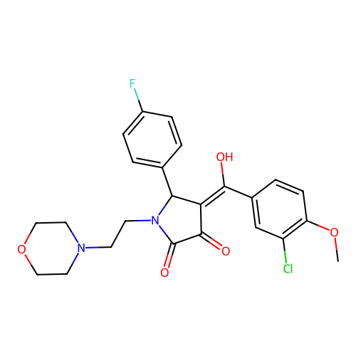 (4E)-4-[(3-chloro-4-methoxyphenyl)-hydroxymethylidene]-5-(4-fluorophenyl)-1-(2-morpholin-4-ylethyl)pyrrolidine-2,3-dione structure