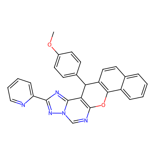 14-(4-methoxyphenyl)-2-(pyridin-2-yl)-14H-benzo[7,8]chromeno[3,2-e][1,2,4]triazolo[1,5-c]pyrimidine structure