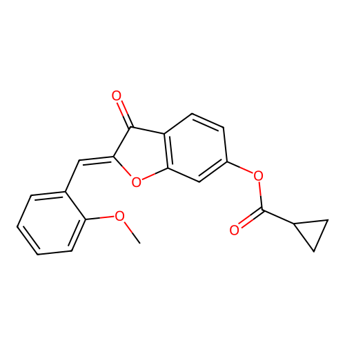 (Z)-2-(2-methoxybenzylidene)-3-oxo-2,3-dihydrobenzofuran-6-yl cyclopropanecarboxylate structure