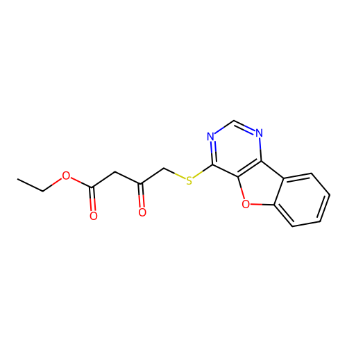 Ethyl 4-([1]benzofuro[3,2-d]pyrimidin-4-ylsulfanyl)-3-oxobutanoate structure