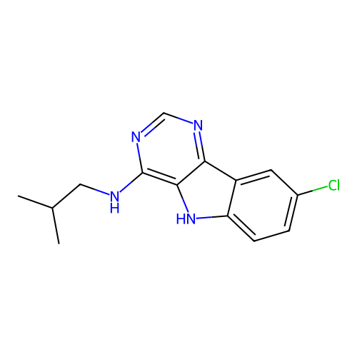 8-chloro-N-(2-methylpropyl)-5H-pyrimido[5,4-b]indol-4-amine structure