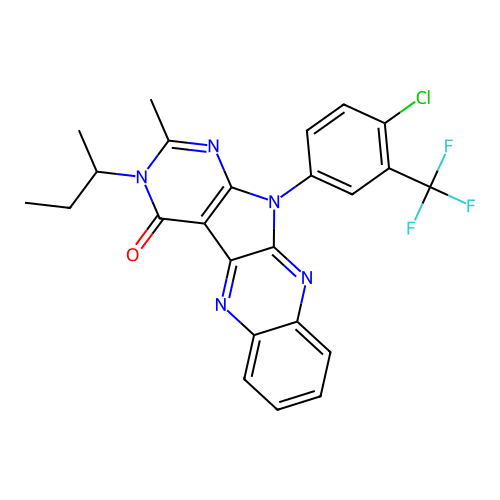 3-(butan-2-yl)-11-[4-chloro-3-(trifluoromethyl)phenyl]-2-methyl-3,11-dihydro-4H-pyrimido[5',4':4,5]pyrrolo[2,3-b]quinoxalin-4-one structure