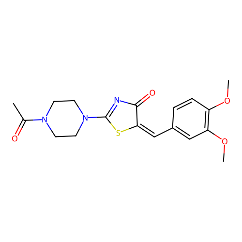 (E)-2-(4-acetylpiperazin-1-yl)-5-(3,4-dimethoxybenzylidene)thiazol-4(5H)-one structure