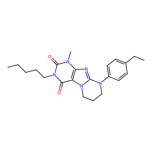9-(4-ethylphenyl)-1-methyl-3-pentyl-6,7,8,9-tetrahydropyrimido[2,1-f]purine-2,4(1H,3H)-dione structure