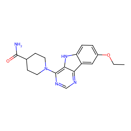 1-(8-ethoxy-5H-pyrimido[5,4-b]indol-4-yl)piperidine-4-carboxamide structure
