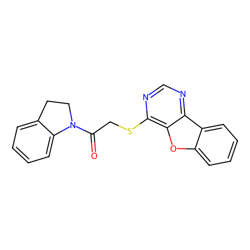 2-(benzofuro[3,2-d]pyrimidin-4-ylthio)-1-(indolin-1-yl)ethanone structure