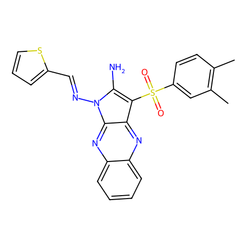 (E)-3-((3,4-dimethylphenyl)sulfonyl)-N1-(thiophen-2-ylmethylene)-1H-pyrrolo[2,3-b]quinoxaline-1,2-diamine structure
