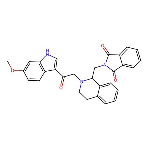 2-((2-(2-(6-methoxy-1H-indol-3-yl)-2-oxoethyl)-1,2,3,4-tetrahydroisoquinolin-1-yl)methyl)isoindoline-1,3-dione structure