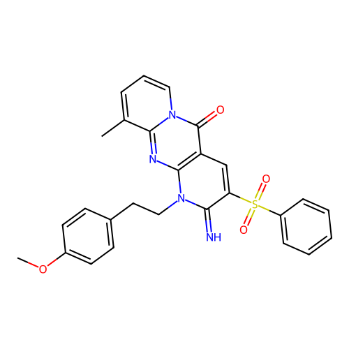 2-imino-1-(4-methoxyphenethyl)-10-methyl-3-(phenylsulfonyl)-1H-dipyrido[1,2-a:2',3'-d]pyrimidin-5(2H)-one structure