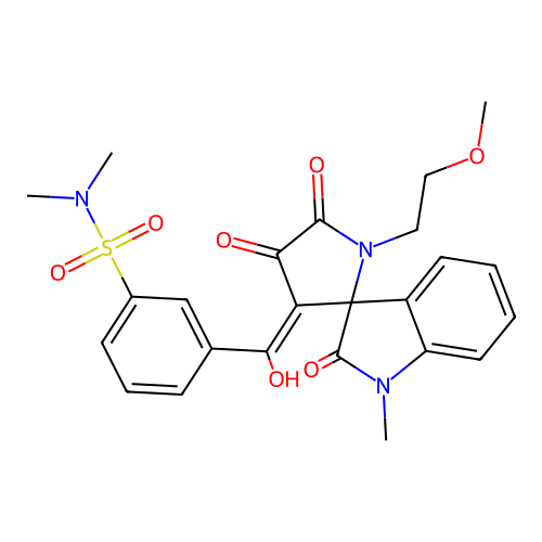 3-[hydroxy-[1'-(2-methoxyethyl)-1-methyl-2,4',5'-trioxospiro[indole-3,2'-pyrrolidine]-3'-ylidene]methyl]-N,N-dimethylbenzenesulfonamide structure