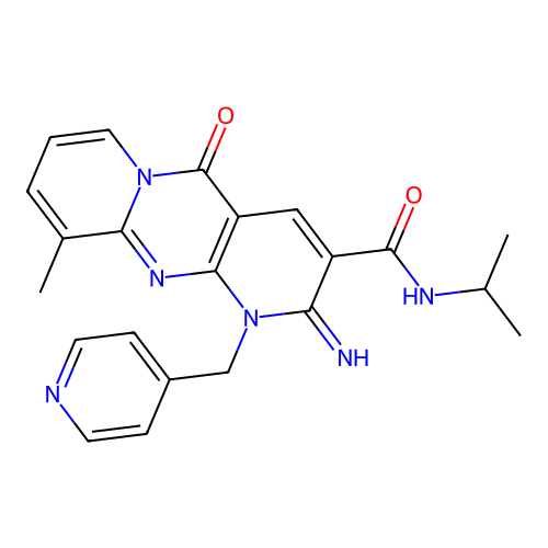 6-imino-11-methyl-2-oxo-N-(propan-2-yl)-7-[(pyridin-4-yl)methyl]-1,7,9-triazatricyclo[8.4.0.0^{3,8}]tetradeca-3(8),4,9,11,13-pentaene-5-carboxamide structure