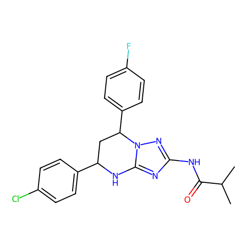 N-[5-(4-chlorophenyl)-7-(4-fluorophenyl)-1,5,6,7-tetrahydro-[1,2,4]triazolo[1,5-a]pyrimidin-2-yl]-2-methylpropanamide structure