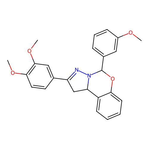 2-(3,4-dimethoxyphenyl)-5-(3-methoxyphenyl)-1,10b-dihydropyrazolo[1,5-c][1,3]benzoxazine structure