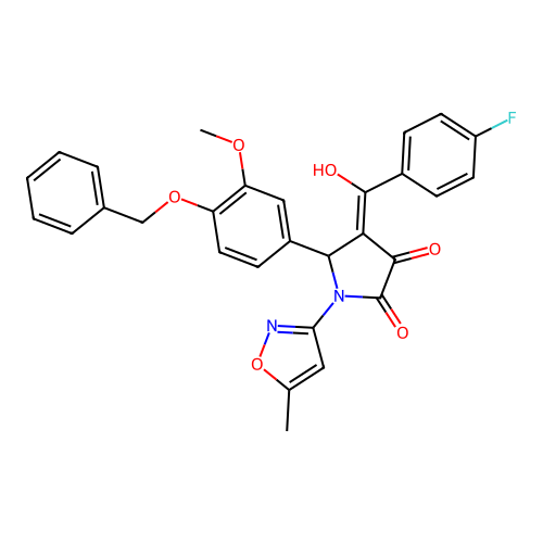 (4E)-4-[(4-fluorophenyl)-hydroxymethylidene]-5-(3-methoxy-4-phenylmethoxyphenyl)-1-(5-methyl-1,2-oxazol-3-yl)pyrrolidine-2,3-dione structure