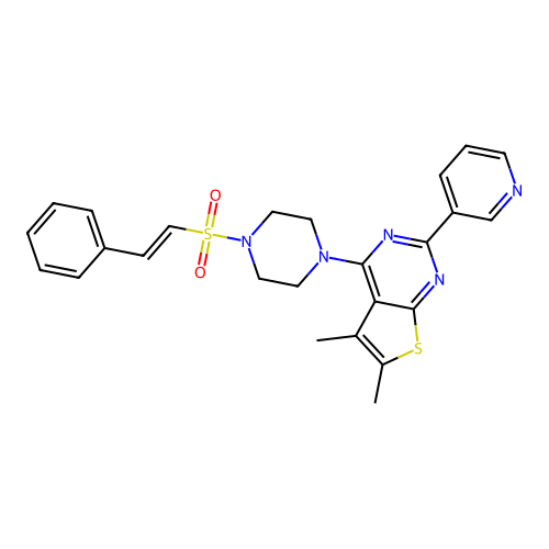 1-[5,6-dimethyl-2-(pyridin-3-yl)thieno[2,3-d]pyrimidin-4-yl]-4-(2-phenylethenesulfonyl)piperazine structure