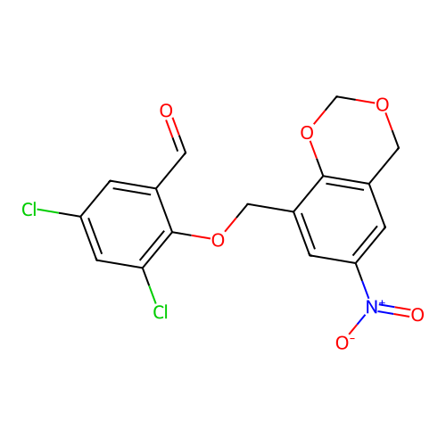 3,5-dichloro-2-[(6-nitro-4H-1,3-benzodioxin-8-yl)methoxy]benzaldehyde structure