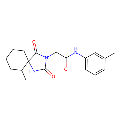 2-{6-methyl-2,4-dioxo-1,3-diazaspiro[4.5]decan-3-yl}-N-(3-methylphenyl)acetamide structure