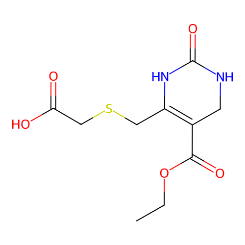 2-(((5-(Ethoxycarbonyl)-2-oxo-1,2,3,6-tetrahydropyrimidin-4-yl)methyl)thio)acetic acid structure